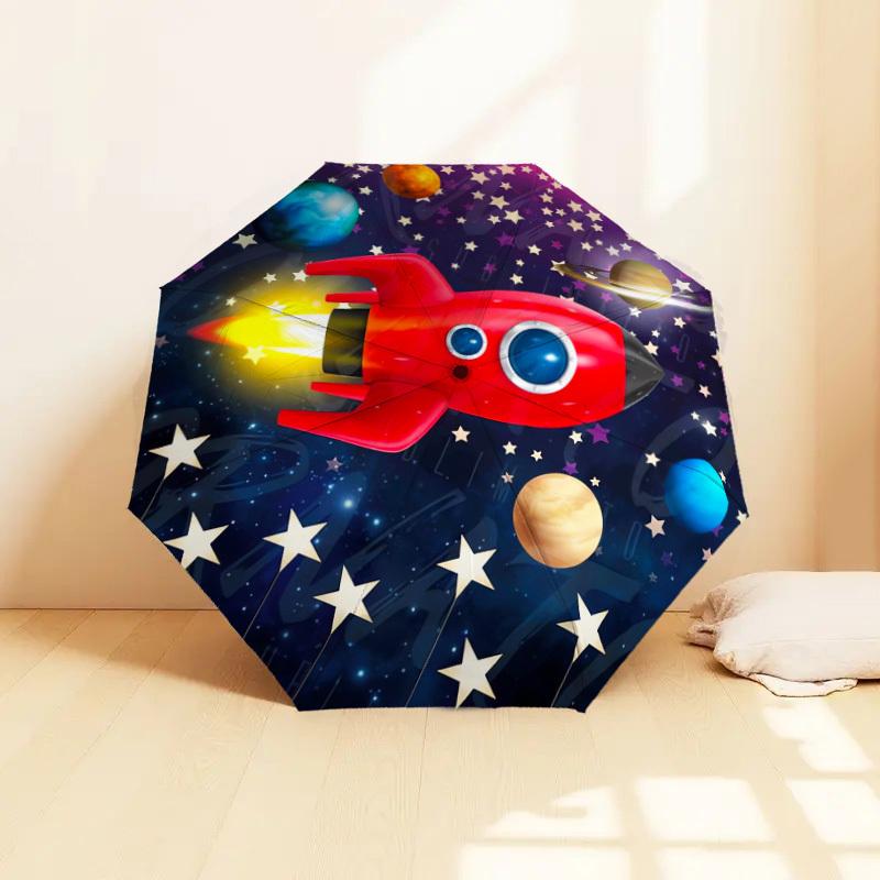 1PC Rocket Space Pattern Small Travel Compact Windproof Umbrella, Automatic Folding Umbrella, Automatic Open/Close ,Gift-150