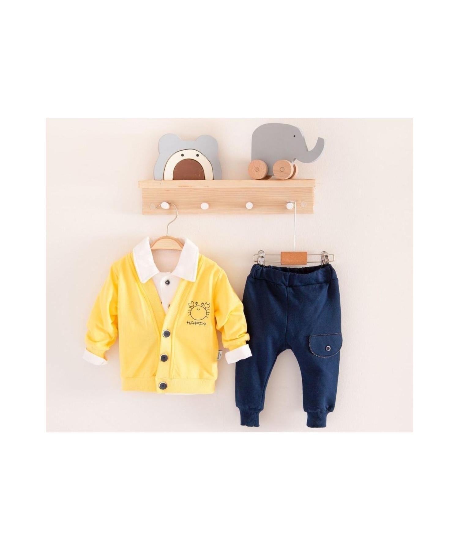 

Baby Boy Crab 3-Piece Suit- Buttoned Jacket, Shirt Collar Body And Bottom Pants