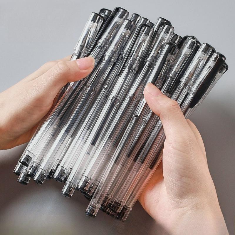 21Pcs Back To School Season Stationery, Transparent Barrel Writing Pens with Blue Clip, Smooth Handwriting Instrument Set, Premium Student Stationery