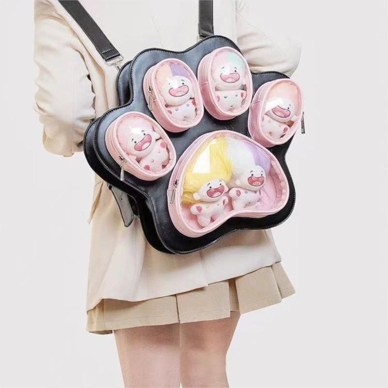 Sweet Cute Cat Paw Ita Bag Ladies Multi Layer Large Capacity Backpack Women Fashion Color Black Shoulder Bags Mochilas Mujer Y2K