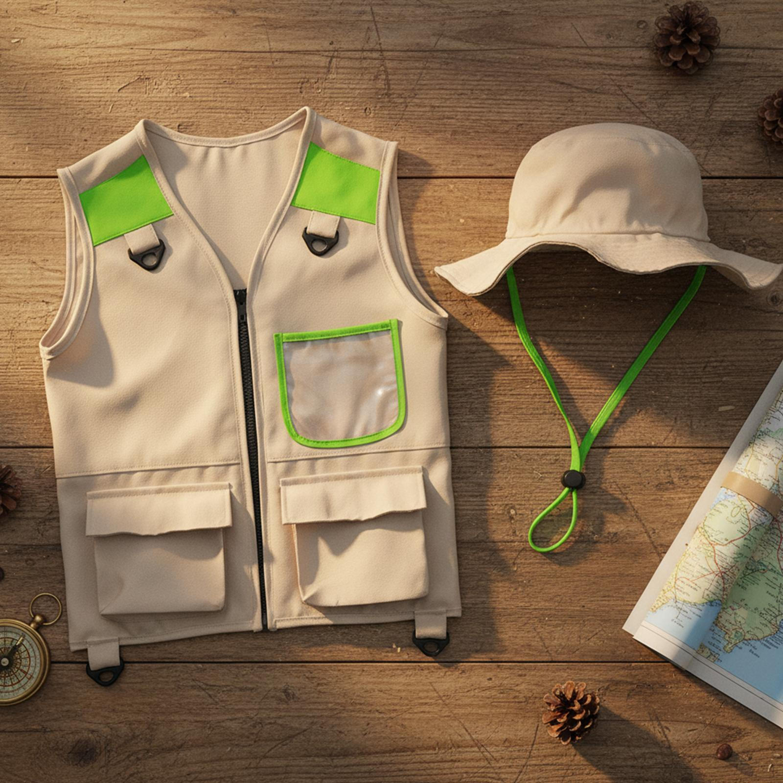 

Camping Costume Set, Vest for Role-Playing, Fishing And Outdoor Adventure Girls зелений