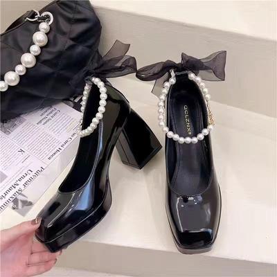 Mode Damen Sommer Schuhe Niedlich Super Hoher Absatz Kawaii Perlen Schuhe für Frauen 2024 Klobige Absätze Mary Jane Japanischer Stil Lolita Block