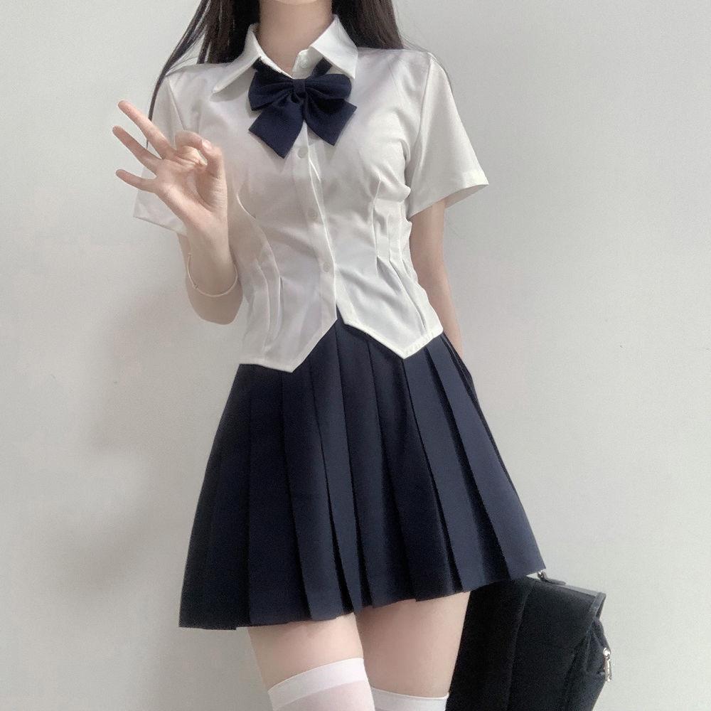 Women's Two-piece Matching Set Long Sleeve Shirt High Waist Pleated Skirt Japanese College Style Outfit
