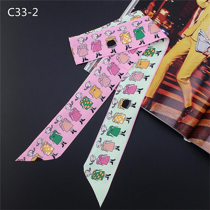

New Design Cartoon Characters Print Scarf Women Silk Scarf Fashion Head Scarf Brand Handle Bag Ribbons Small Long Scarves C33