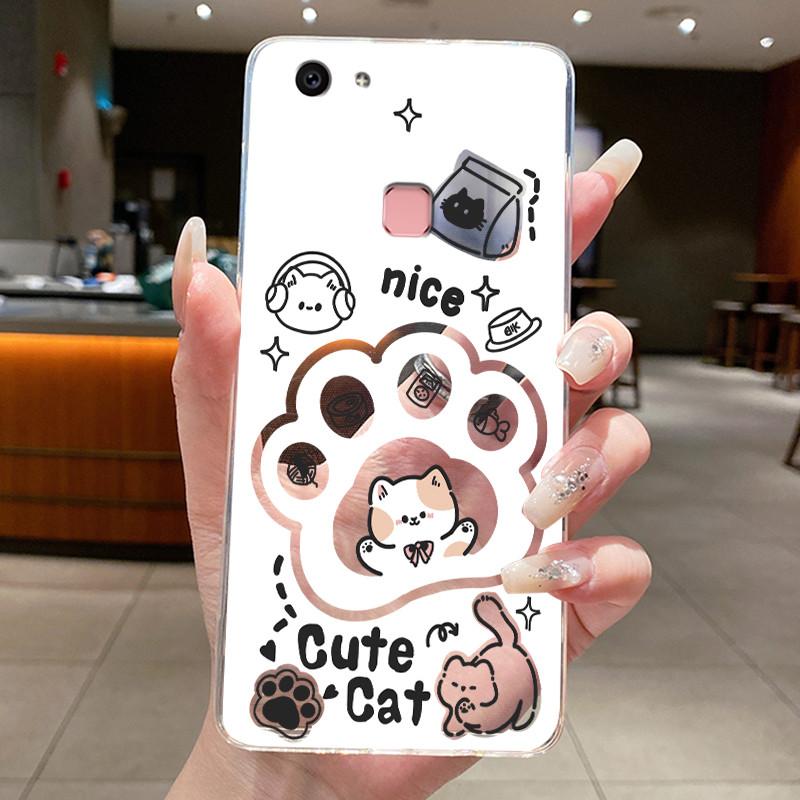 Casing For Vivo V7 1718 V7+ V 7 Plus 1716 Clear Case Aesthetic Cute Cat Cartoon Fashion Soft Transparent Silicone TPU Back Cover
