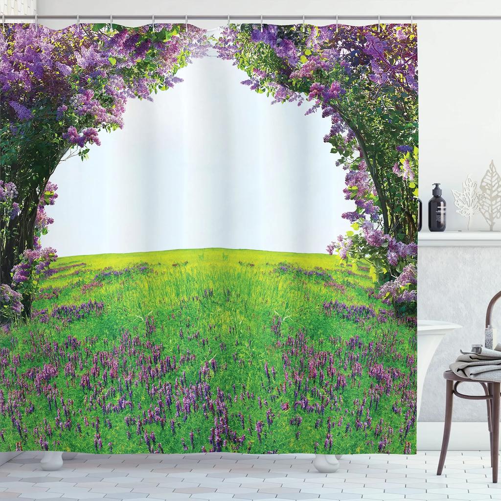 Waterproof Bath Shower Curtain Stained Glass Meadow Flower Dragonfly Polyester Fabric Bathtub Curtain Home El Bathroom Bath Shower Curtain