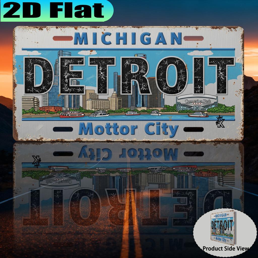 

Detroit Michigan Motor City Retro City Skyline Aluminum Tin Sign Wall Art Decor for Garage Bar Man Cave D Flat Printing Metal 15x30cm(5.9x7.8inch)