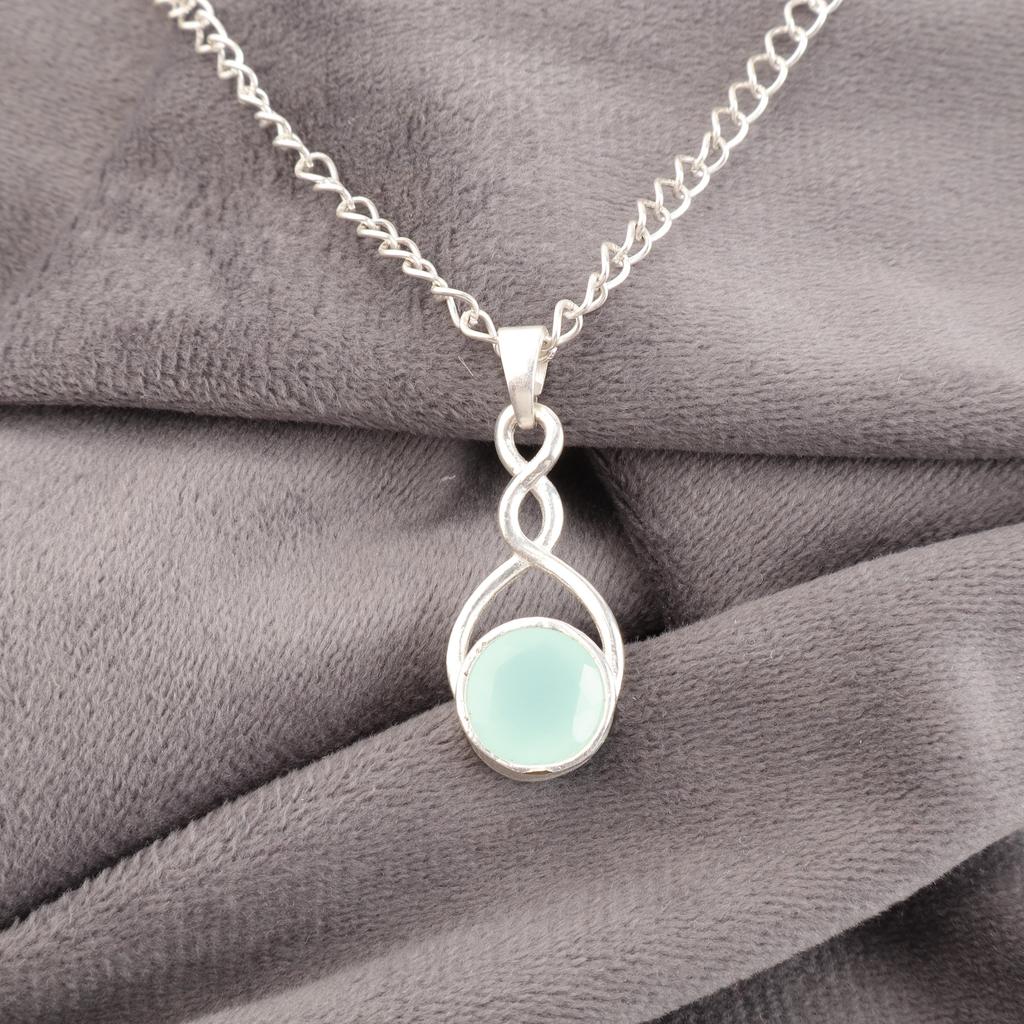Aqua kalsedon Håndlagde edelstenssmykker, 925 sterling sølv anheng Unik design smykker, For kvinner