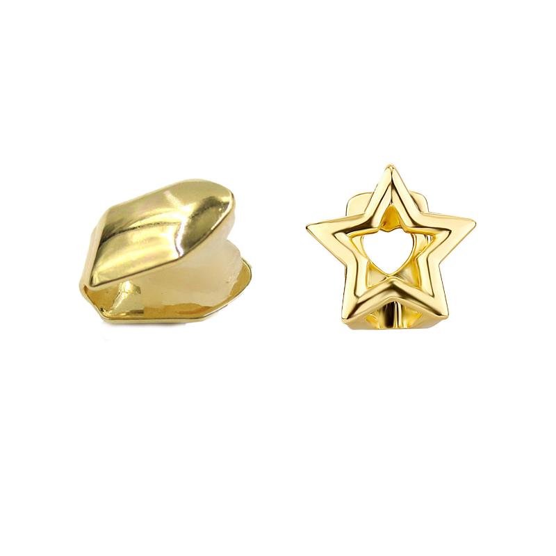 Y2K Punk Stern Grillz-Glänzender Hohl Pentagramm Zähne Schmuck mit Doppelzahn-Passform, Unisex Abnehmbares Mund-Accessoire für Partys