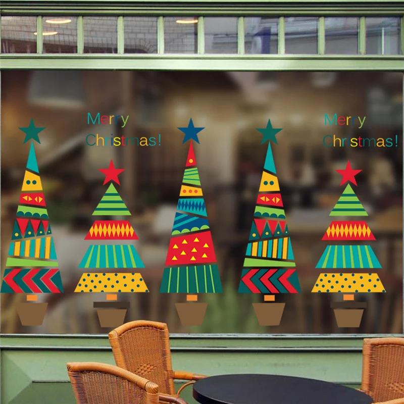 Merry Christmas Christmas Tree Stars Wall Stickers Home Decals Living Room Decorations DIY PVC Holiday Window Stickers