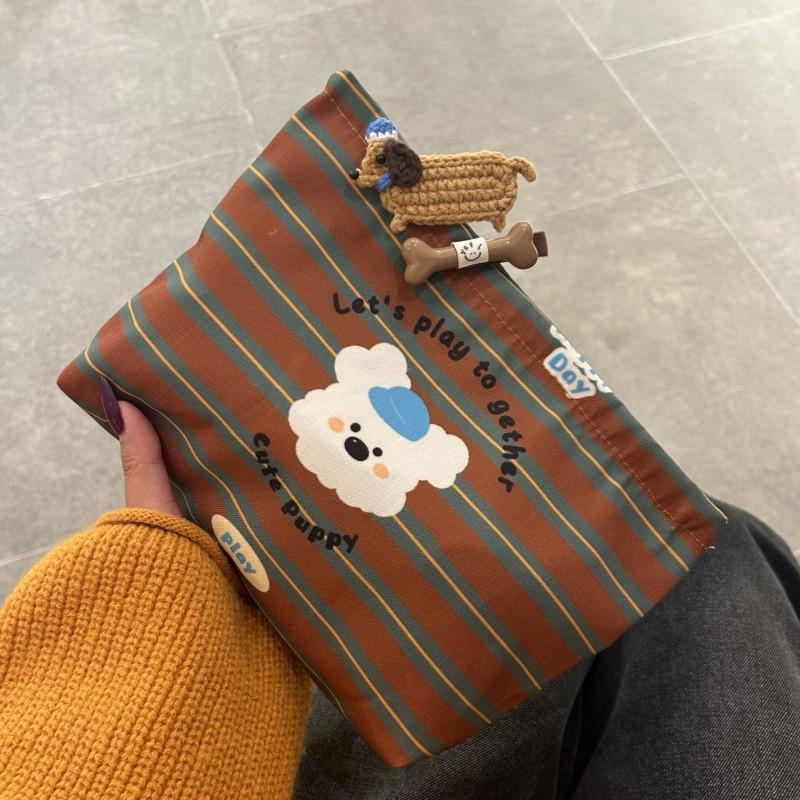 

Large Capacity Striped Travel Makeup Bag with Puppy Design