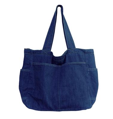 Denim Tote PC Lots of Canvas [Eclairage] Bag, Jeans, Casual, Shopping, Commuting, School, Bag, Unisex, Plain, Pockets, (Indigo Blue)