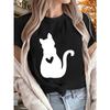 Cat Shadow and Heart Print Short-sleeved T-shirt Casual and Versatile Suitable for Daily Wear and Going Out In Summer