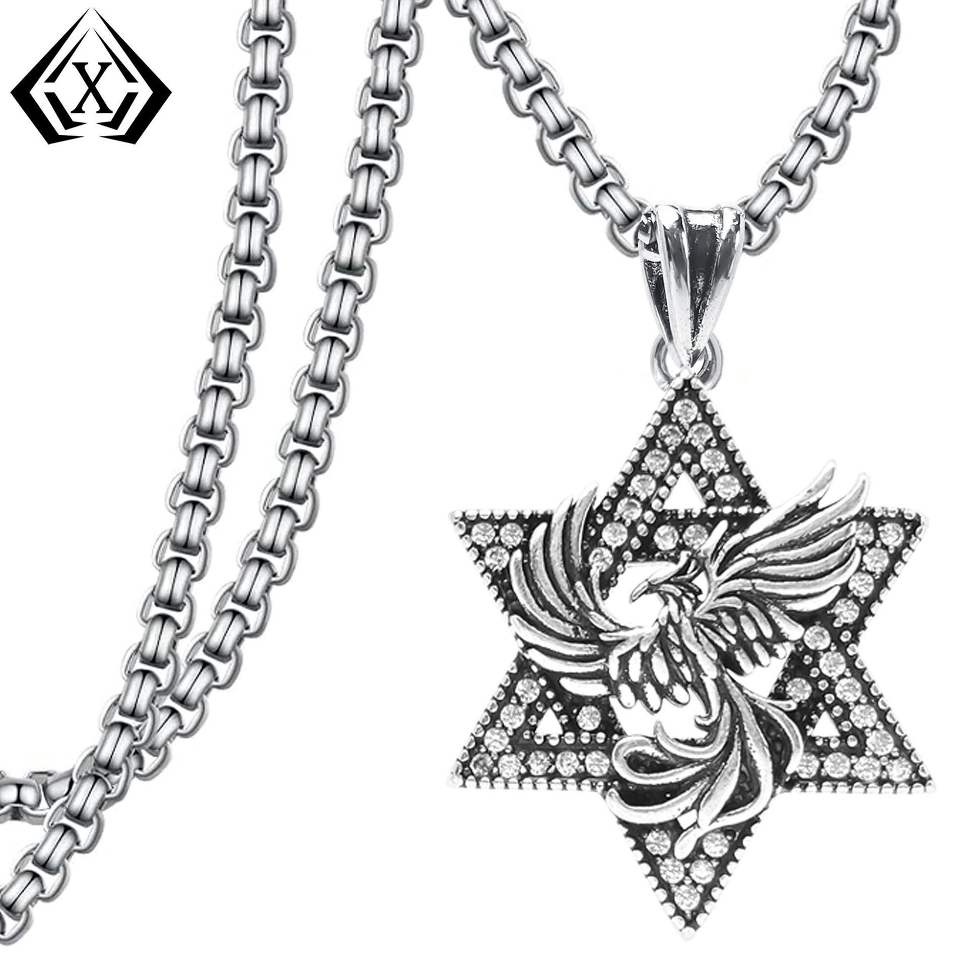 Xiwier Готический Гексаграмма Зиркониевая Звезда Кулон Ожерелье