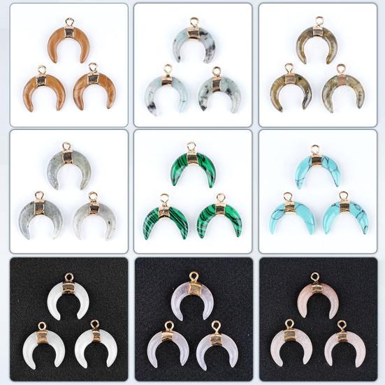 DIY Pendant Gold-Plated Edging Crescent Horn Design Natural Imitation Crystals Jade Necklace Bracelet Earrings Charm DIY Jewelry Making Accessories