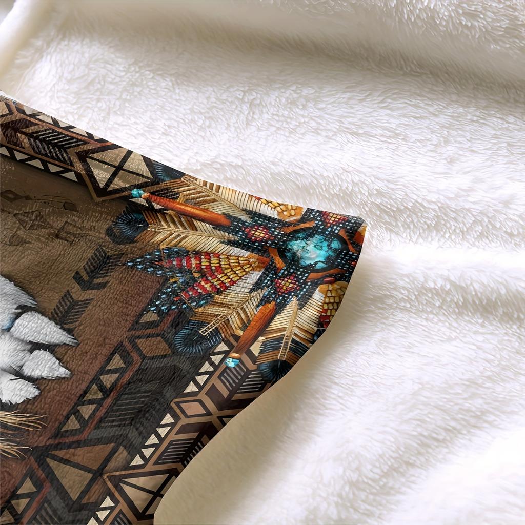 1pc Wolf patterned flannel blanket, thickened and warm, suitable for all seasons, camping, office, and dormitory covers