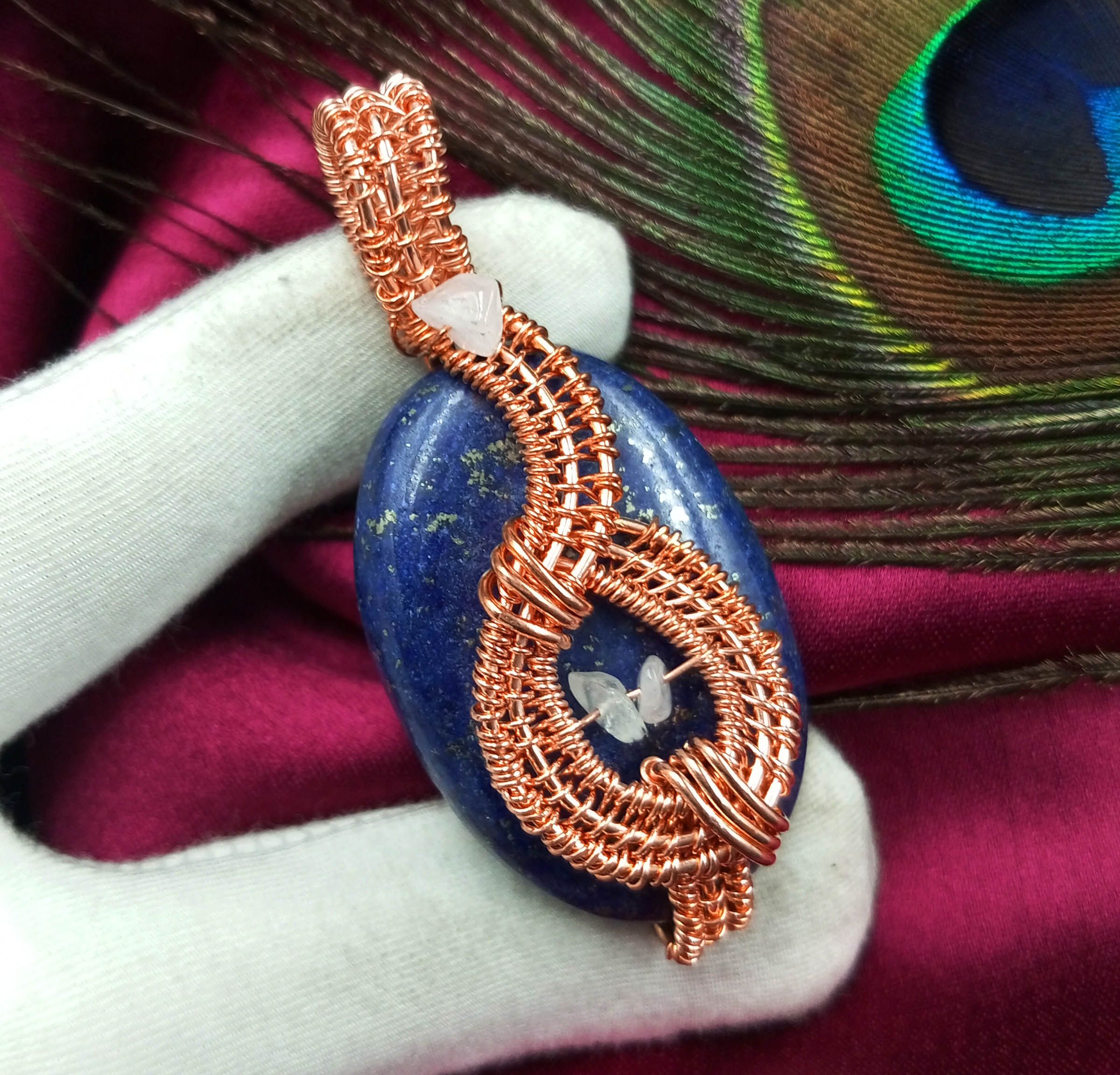 

Lapis Lazuli Gemstone Handmade Copper Wire Wrap Pendant HCWP-W65