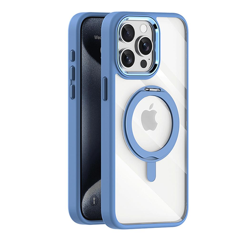 Transparent For Magsafe Wireless Charge Ring Holder Phone Case For iPhone 15 14 Plus 13 12 Pro Max Clear Metal Kickstand Cover