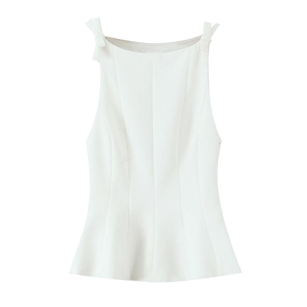 2025 Spring Women's Slim Fit Vest Top with Bow Accent Hem