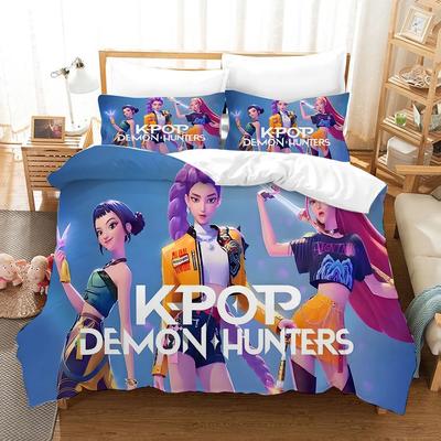 Kpop Demon Hunters Duvet Cover Set Cartoon Anime Rumi Zoey Mira HUNTR X Bedding Set Quilt Cover Pillowcase Bed Set Twin King