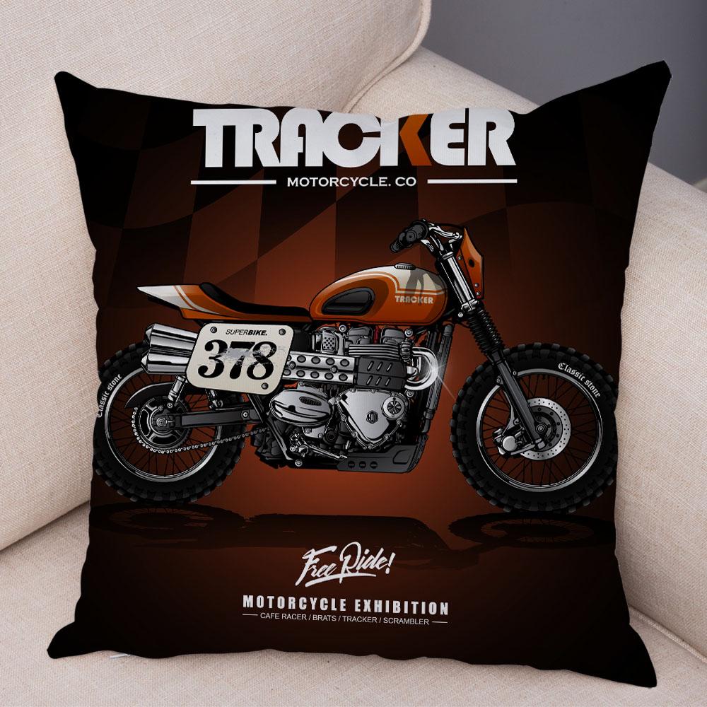Colorful Motorcycle Cushion Cover Decor Vintage Style Bike Race Pillowcase Soft Plush Pillow Case for Sofa Home Car 45x45cm