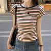 2026 Summer New Style Contrast Color Striped Short Sleeve T-Shirt for Women, Slim Fit and Versatile Top
