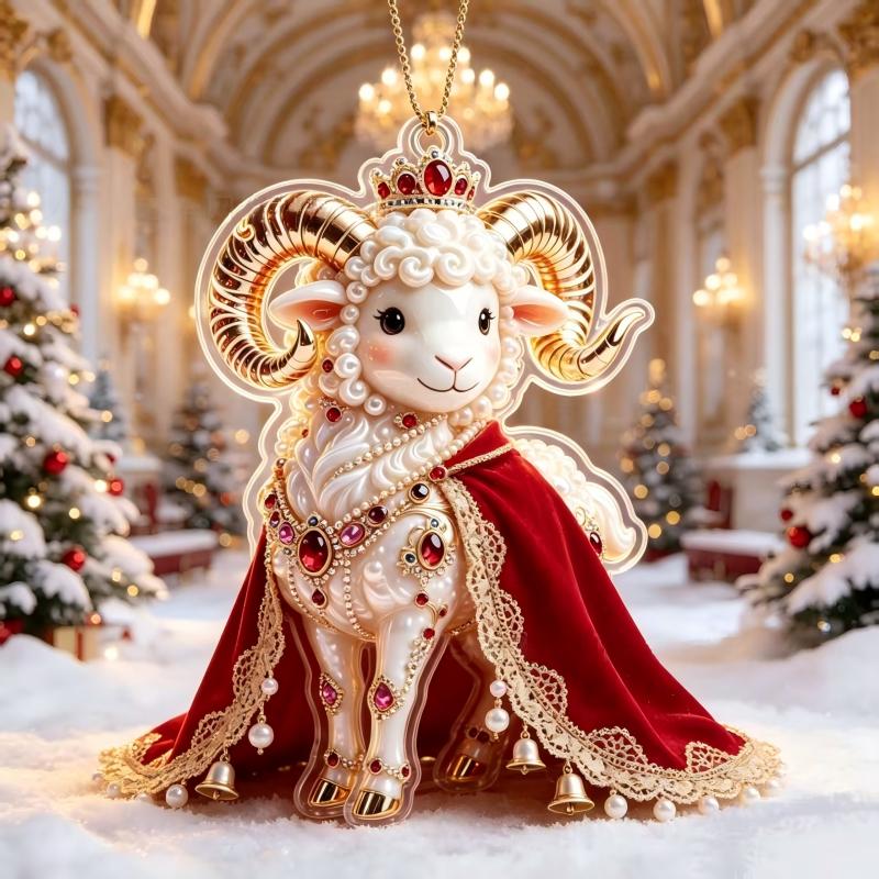 2D Acrylic Goat Hanging Ornament Shining Christmas Tree Hanging Flat Pendants Christmas Xmas Decoration Cute New Year Gifts