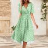 Women's Summer Loose V Neck Short Sleeve Dress, Elegant Dress
