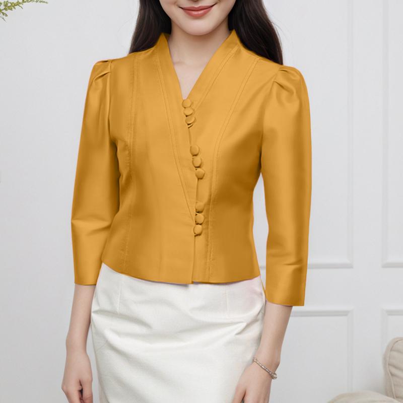 

ZANZEA Women Casual V-Neck 3/4 Sleeve Elegant Satin Blouse 5XL коричневый