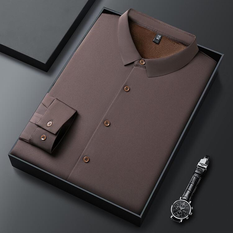 Men's Seamless Fleece-Lined Formal Long-Sleeve Shirt