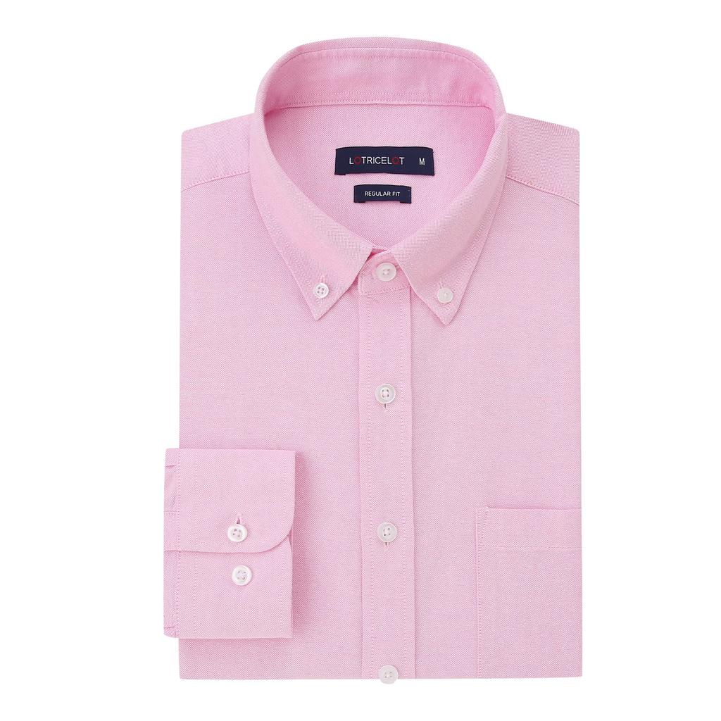 [LOTRICELOT] Men's Oxford Shirt, Long Sleeve/Short Sleeve, Casual, Button-Down, Classic Fit, Easy Care, Wrinkle Resistant, Solid Color/Striped Shirt,