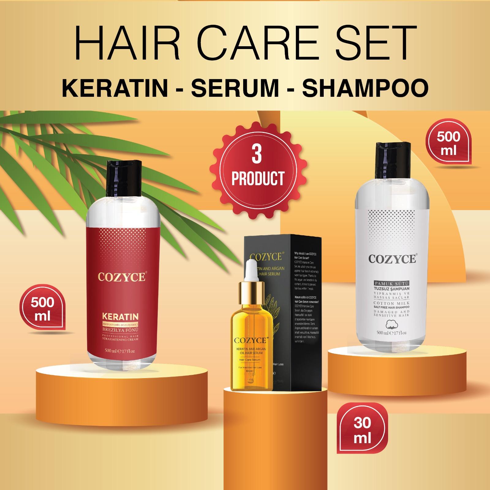 

Brezilya Fönü Keratin 500ML + Argan Saç Serumu30ML + Pamuk Sütü 500 Ml Şampuan