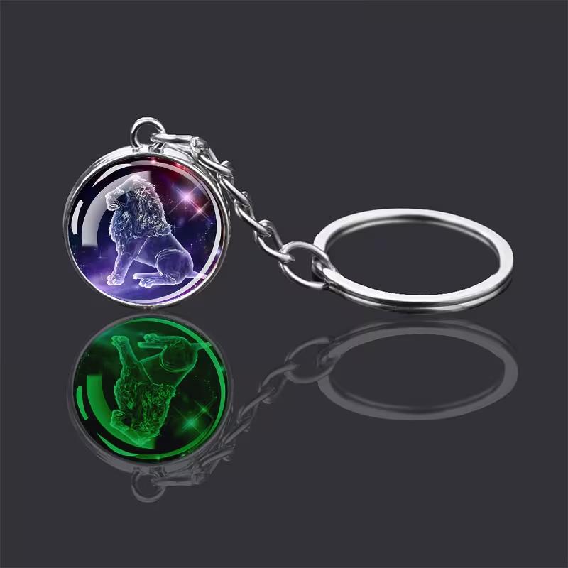12 Constellations Glass Ball Keychain Zodiac Pendant Key Ring for Women Men