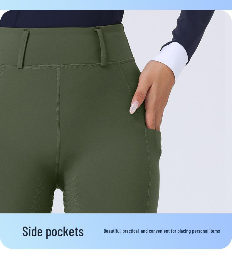 Women's High Waist Equestrian Riding Pants - Full Seat Silicone, Non-slip, Wear-resistant, Tight Fit with Pockets