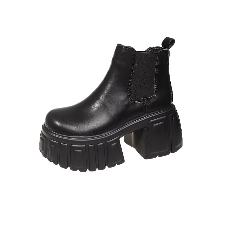 Fashion 2025 New 8.5cm Fashion Platform Boots For Women Round Toe Punk Style Thick Bottom Short Boots Ladies Slip On Party Boots