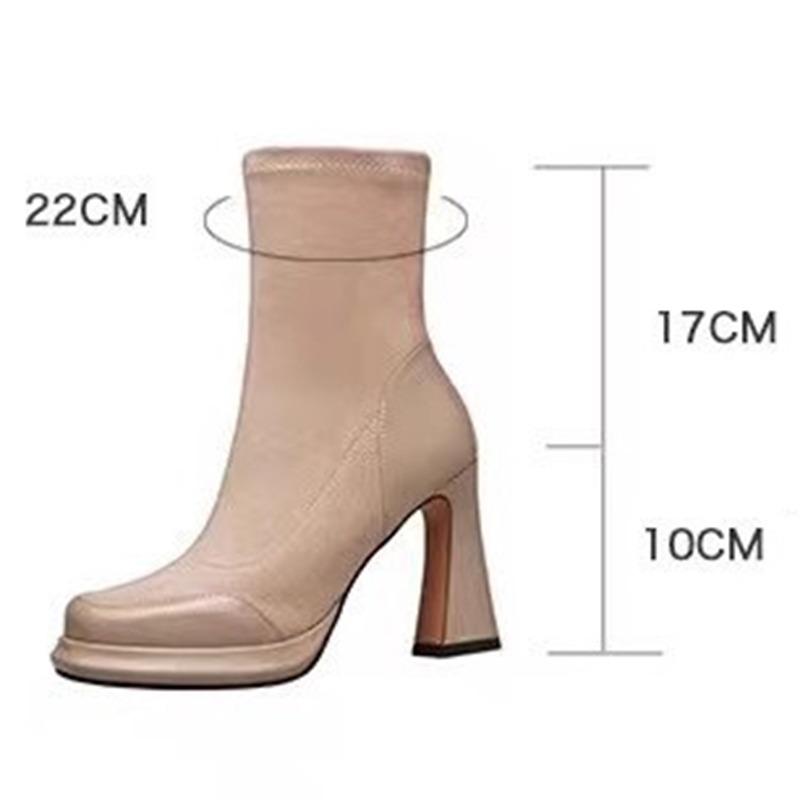 Chunky Heel Short Boots for Women Autumn Winter Splicing Waterproof Platform Skinny Boots Suede Temperament High-heeled