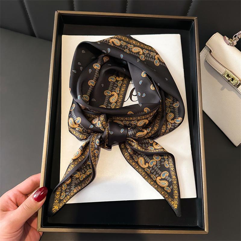 147X14Cm Paisley Print Silk Scarf Europe America Long Strip Double Layer Headband Neckerchief Foulard Hairband Hijab Ribbon