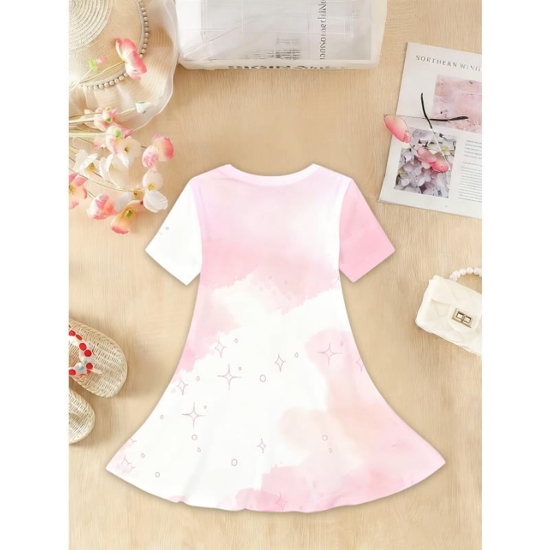 Girls' Princess Dress with Short Sleeves & Oversized - Lightweight Spring Summer Dress Suitable for Birthdays,