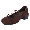 French Cross-strap Mary Jane Shoes Female Gentle Lady Thick Heel Square Head Light Mouth Bow Small Leather Shoes Retro Single Shoes
