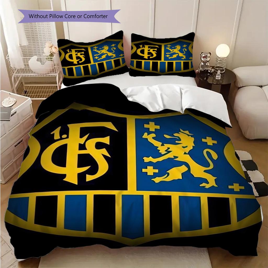 Blue Yellow Football Emblem Three-piece set (1 * duvet cover + 2 * pillowcase, without core) 2D Flat Bedding set Christmas birthday gift