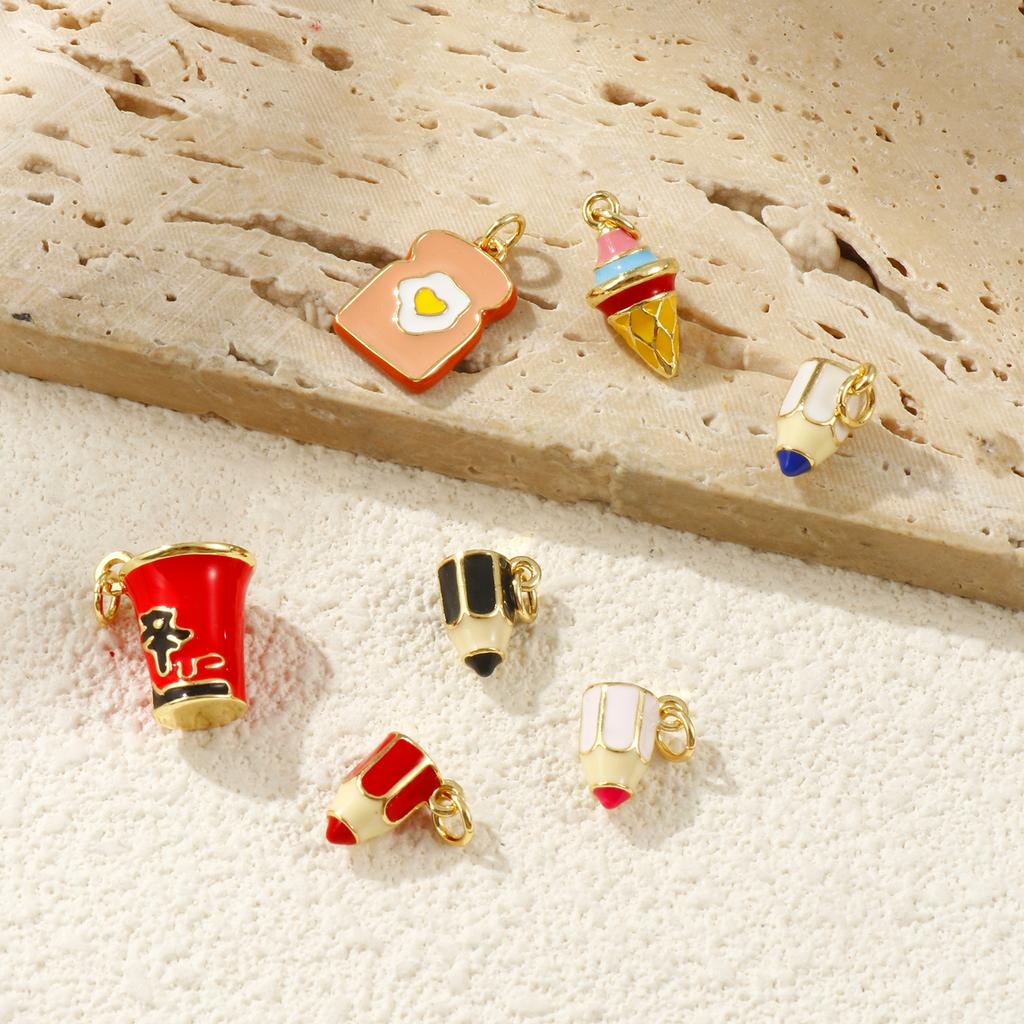 Doreen Box 1PC Brass Charms 18K Gold Plated Enamel 3D Pencil Pendants for DIY Necklace Jewelry Making 15mm x 9mm
