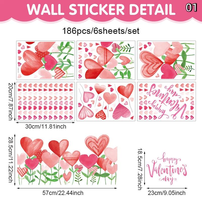 Heart Love Glass Window Stickers 3D Valentine's Day Scene Decoration Background Glass Static Wall Stickers Creating Holiday