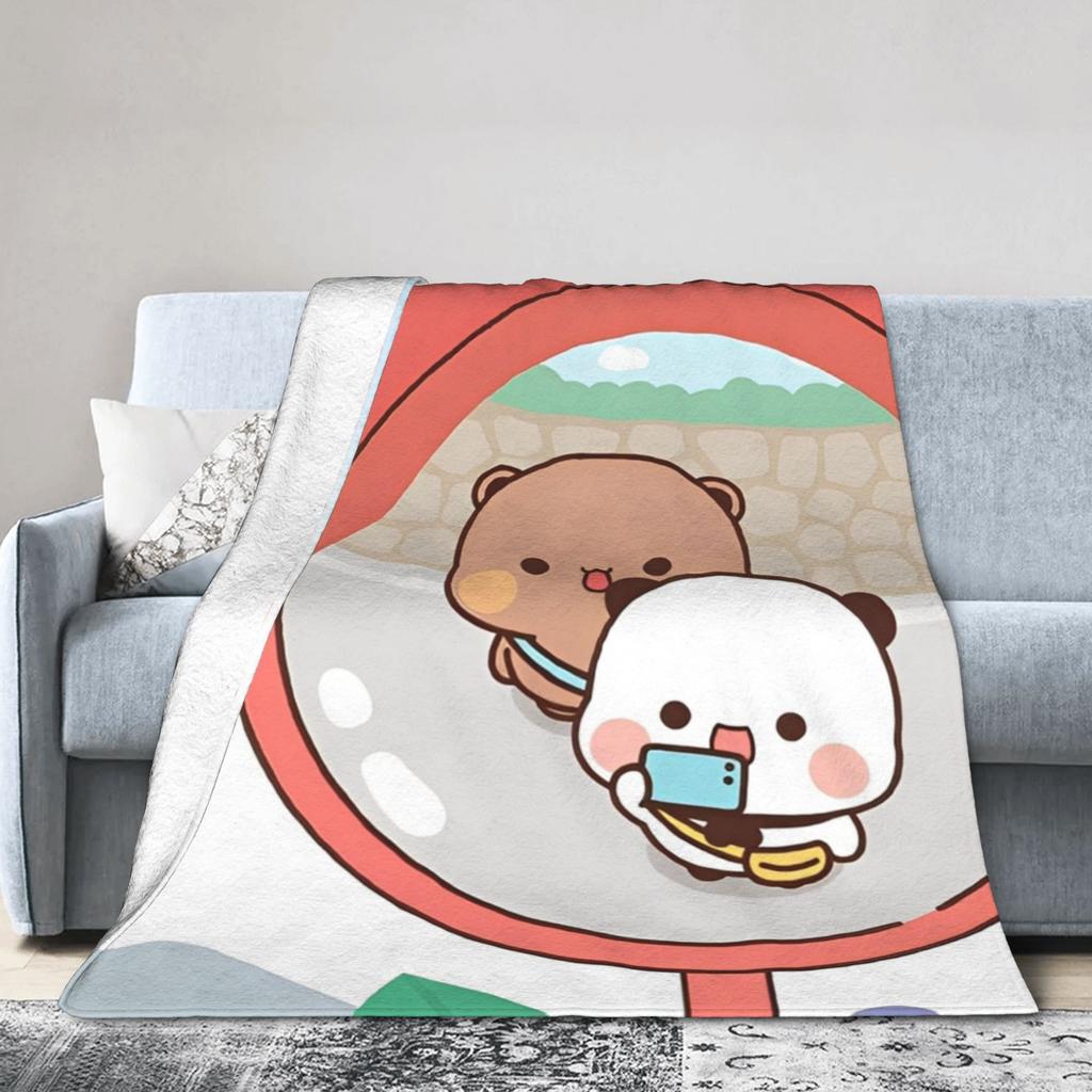 Super Soft Bubu Dudu Bear And Panda Throw Blanket Premium Flannel Fleece Lightweight Bed Blanket Cozy Plush Bedspread All Season