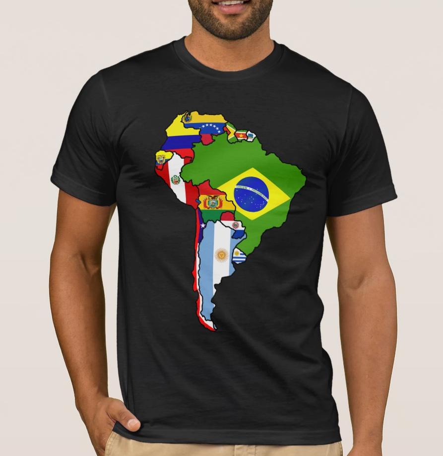 Flag Map of South American Countries TShirt 100 Cotton ONeck Summer Short Sleeve Casual Mens Tshirt Size S3XL