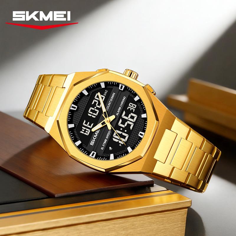 Skmei 2624 New Design Custom Logo Men Digital Watch Stainless Steel Band EL Light Double Display in Stock Business Hand Watch