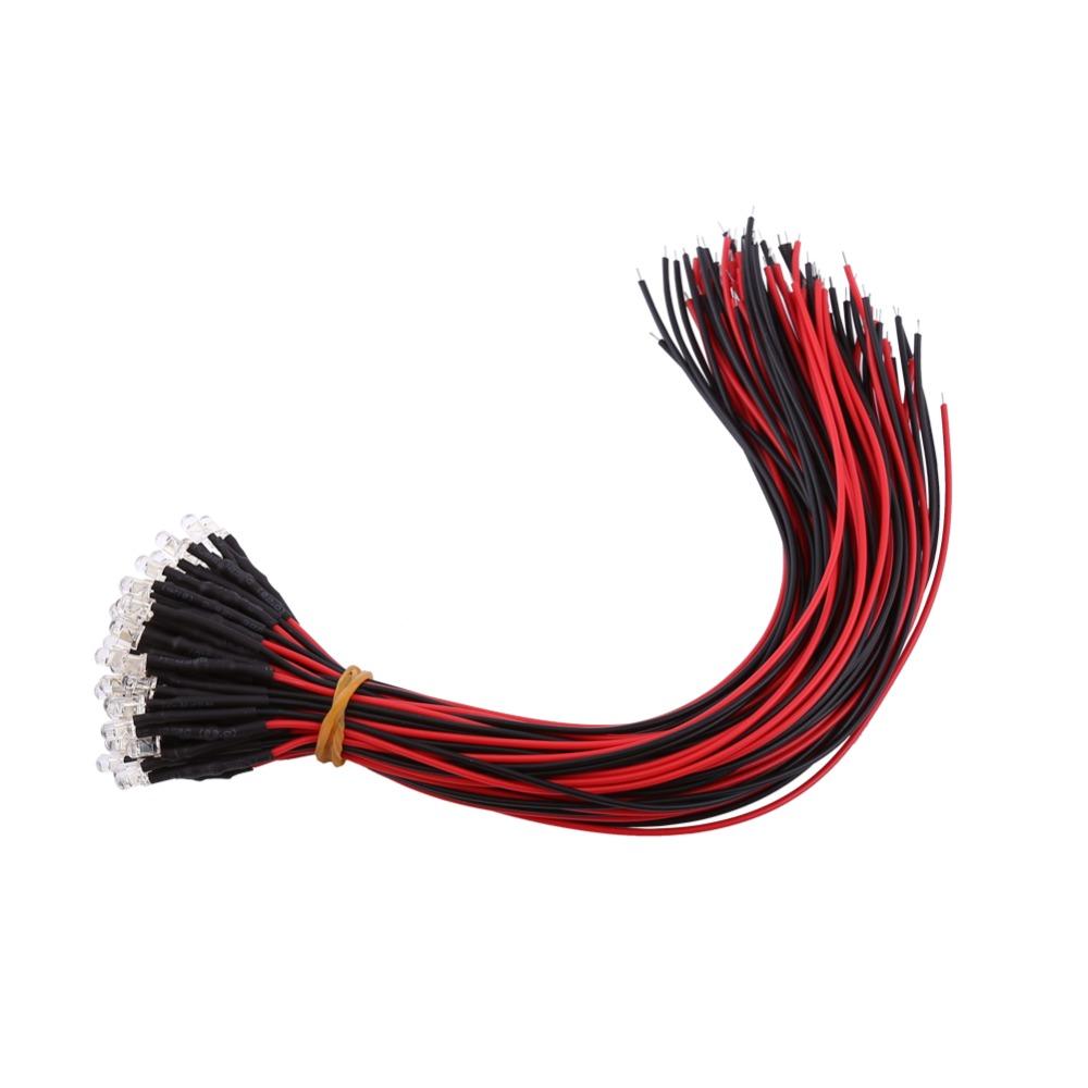 50PCS 3mm Pre Wired LED Diodes DC 12v 20cm Wires Diffused LED Lights Red Orange Blue Slow Flashing LED Lamps DIY Electronics