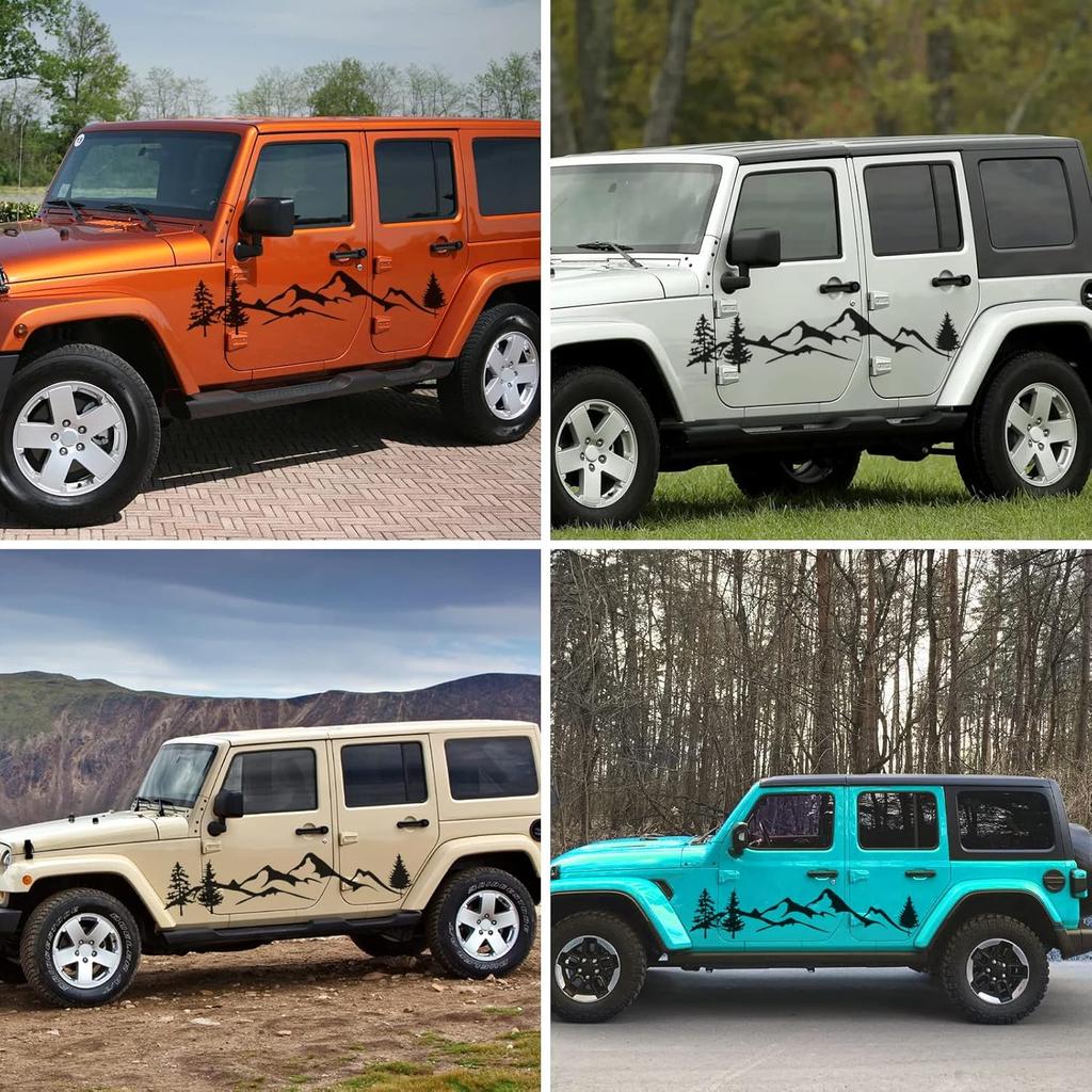 2Pcs Reflective Car Sticker Kit, Mountain Decal Tree Forest Vinyl Graphic for Camper RV Trailer, Waterproof, Easy Installation, Black