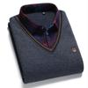 Men's Fleece-Lined Two-Piece Shirt Collar Sweater for Middle-Aged & Elderly