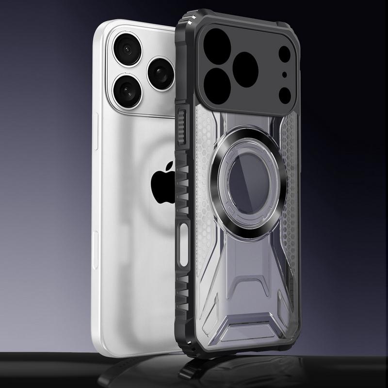 Shockproof Clear Armor Case For iPhone 17 Pro Max 16 15 14 13 Pro Max Magnetic Metal Ring Hybrid TPU+PC Phone Bumper Cover