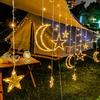 1PC Solar Star Moon String Lights 8 Modes Warm White Outdoor Hanging LED Curtain Light for Garden Tent Christmas Ramadan Decor